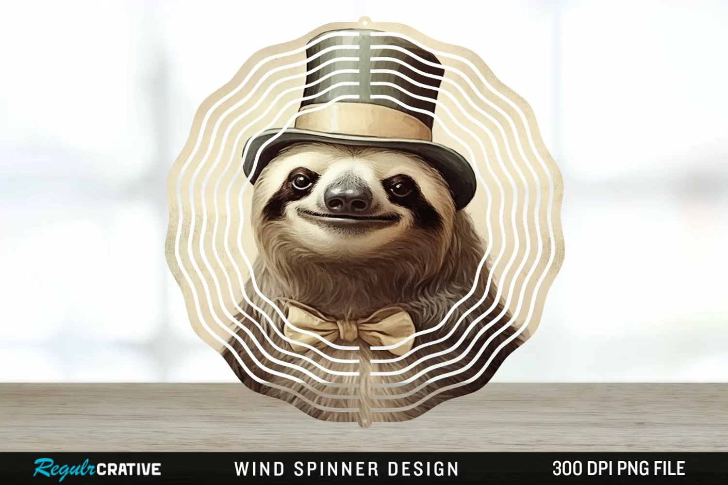 Vintage Sloth Wind Spinner Sublimation Design PNG product image 1