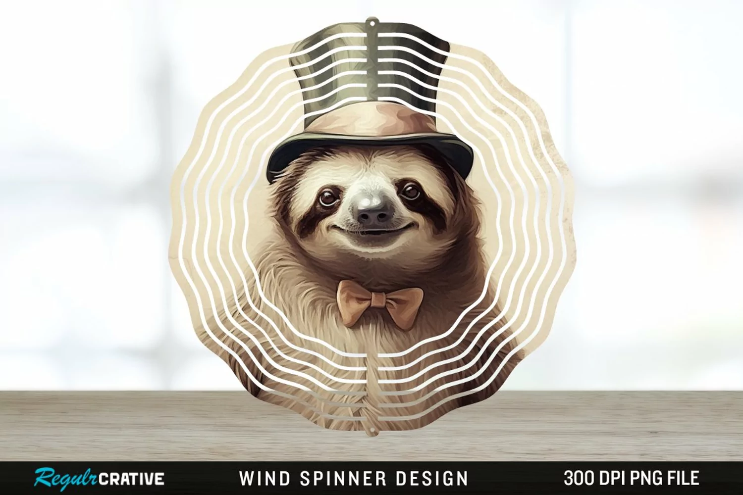 Vintage Sloth Wind Spinner Sublimation Design PNG product image 1