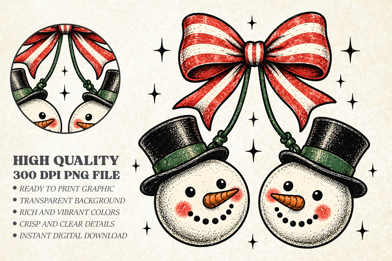 Vintage Snowman Cherries PNG, Retro Christmas Holiday Design product image 1