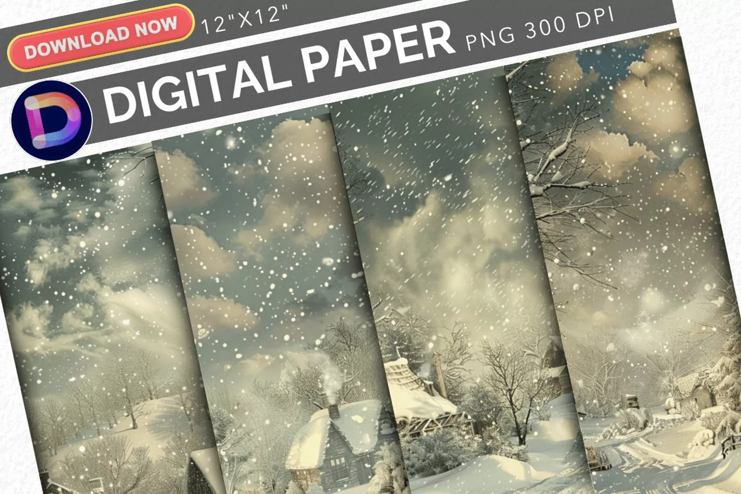 Vintage Snowy Scenes Digital Paper product image 1
