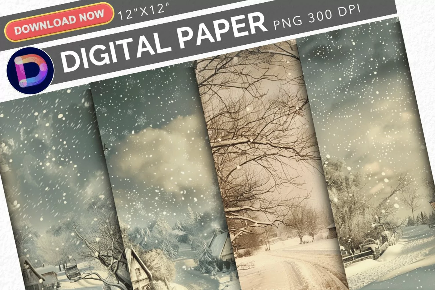 Vintage Snowy Scenes Digital Paper product image 1