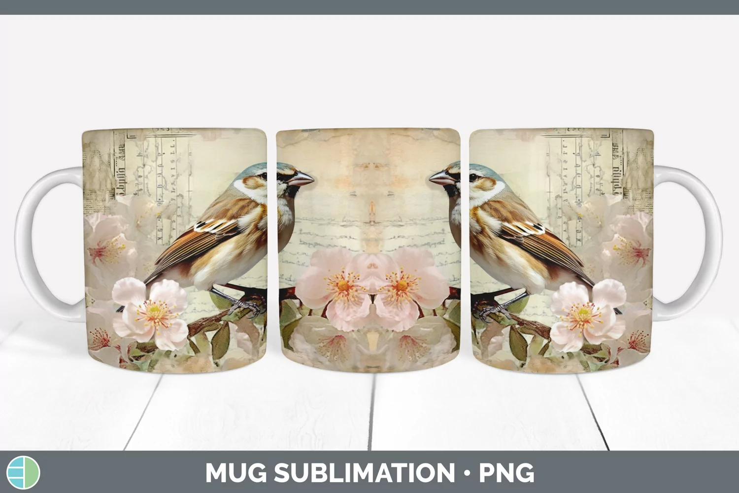 GorgeousDecoupage Sparrows Mug Wrap design.