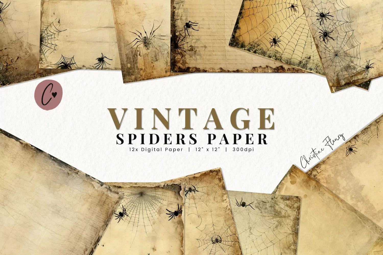 Vintage Spiders Digital Paper product image 1