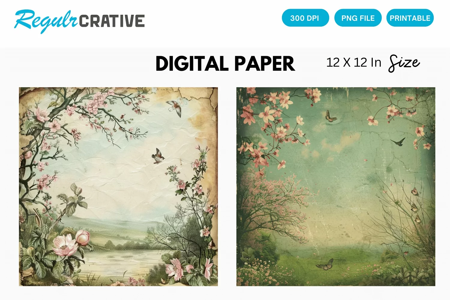 Vintage Spring Scenes Digital Paper product image 1