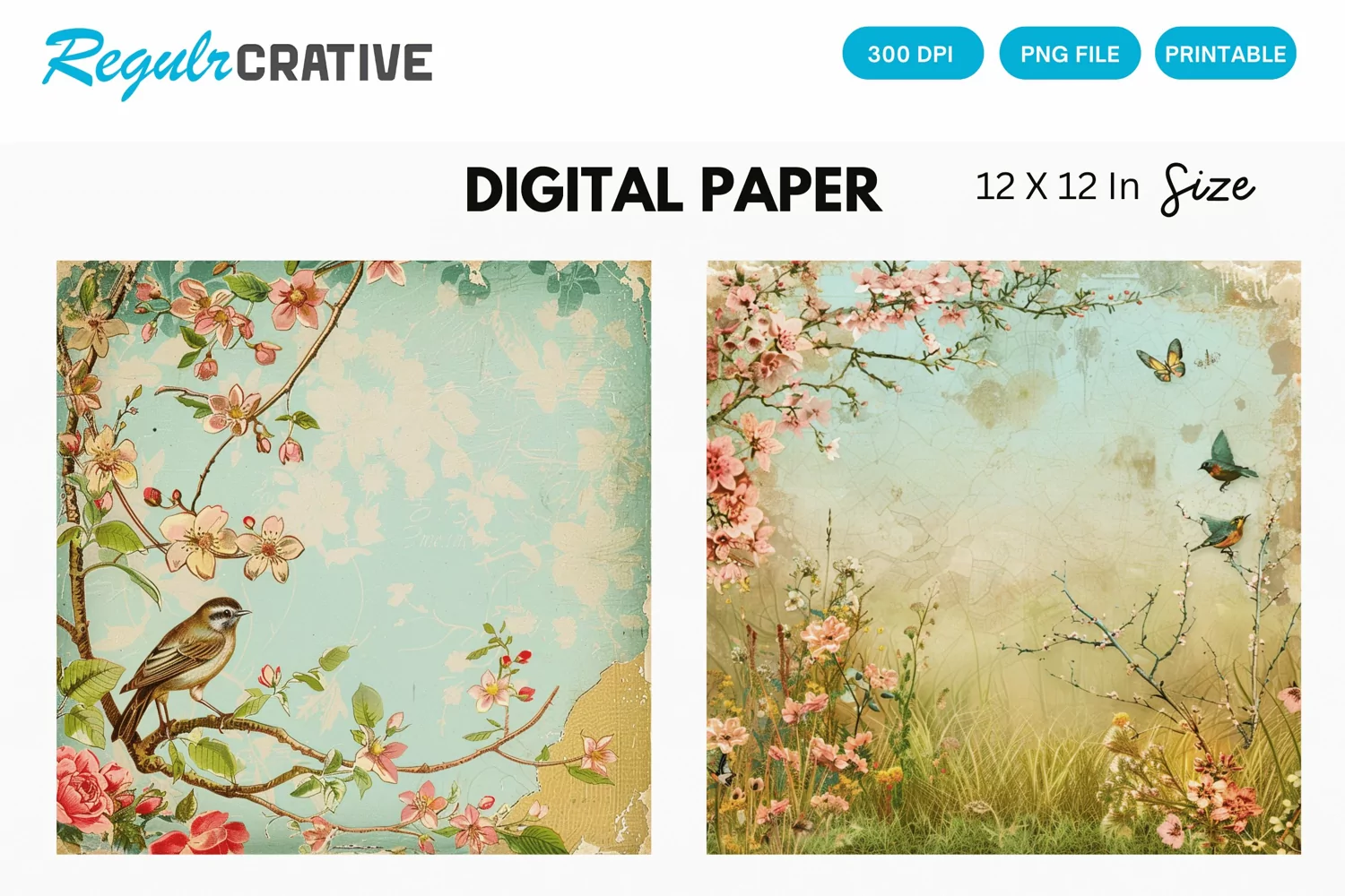 Vintage Spring Scenes Digital Paper product image 1