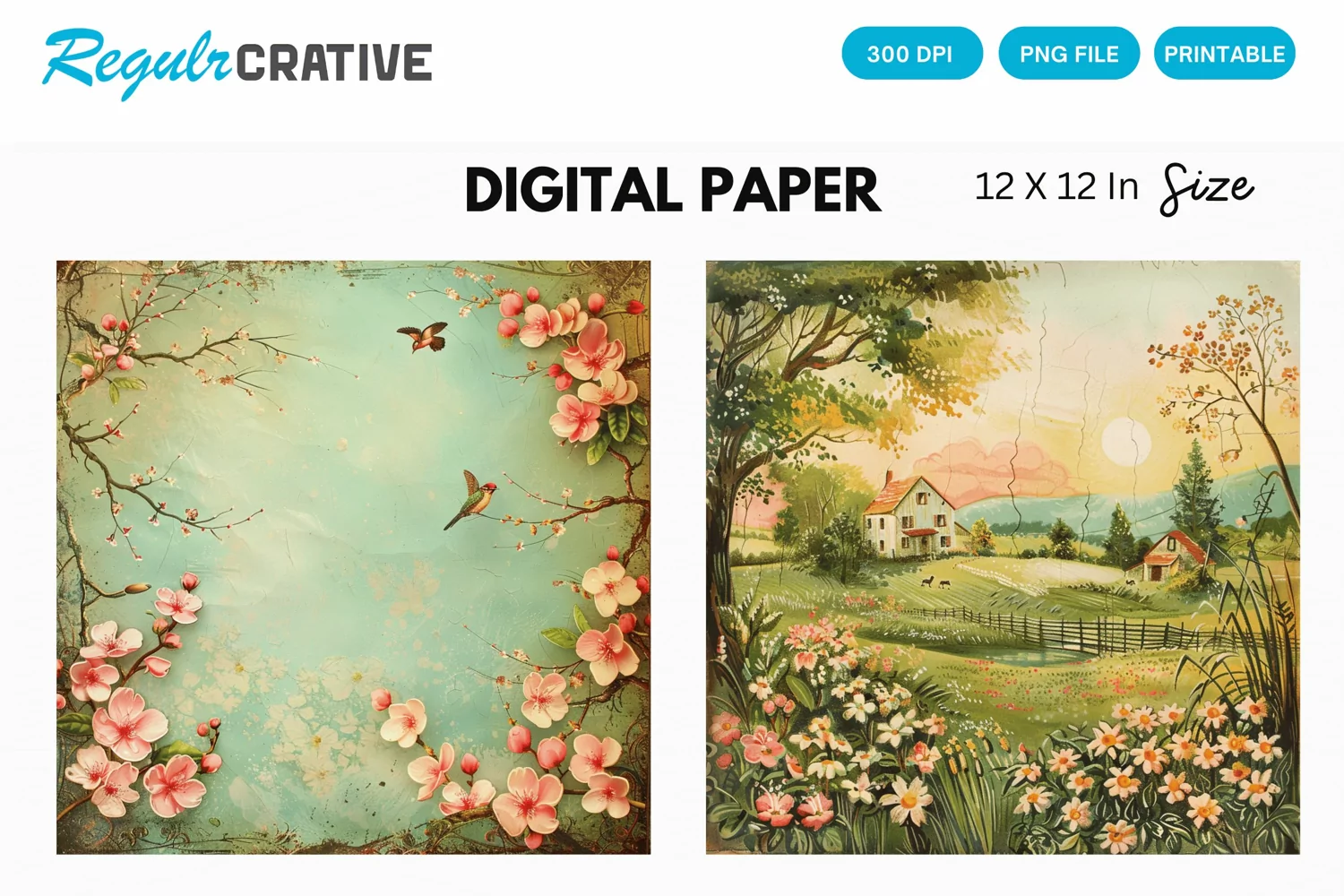 Vintage Spring Scenes Digital Paper product image 1