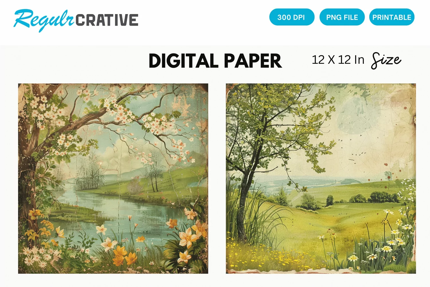 Vintage Spring Scenes Digital Paper product image 1