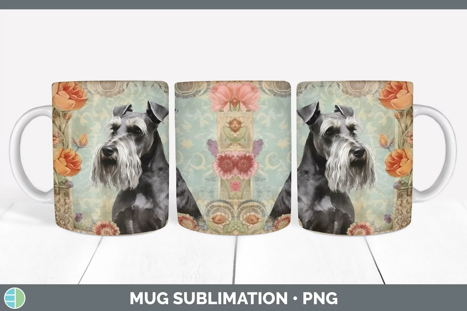 GorgeousDecoupage Standard Schnauzers Mug Wrap design.