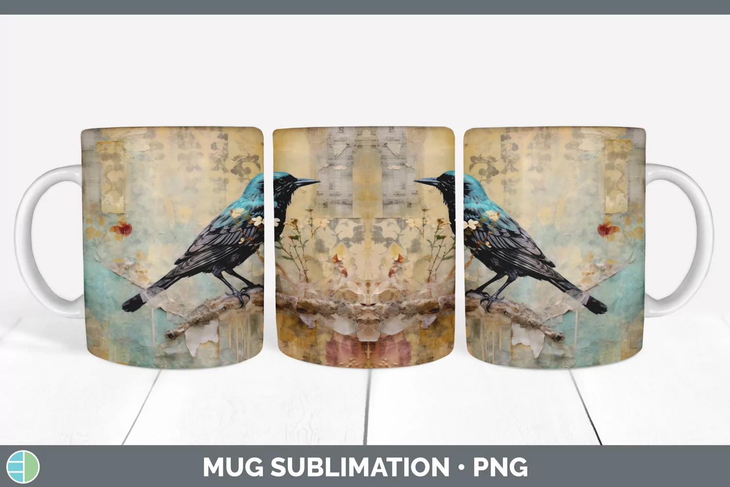 GorgeousDecoupage Starlings Mug Wrap design.
