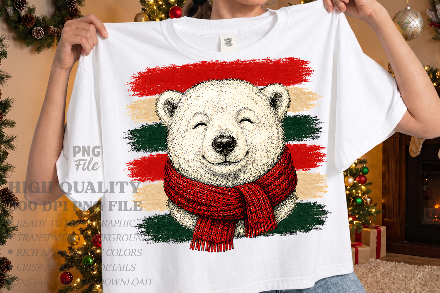Vintage Stripes Bear Christmas PNG, Christmas Bear Design product image 1