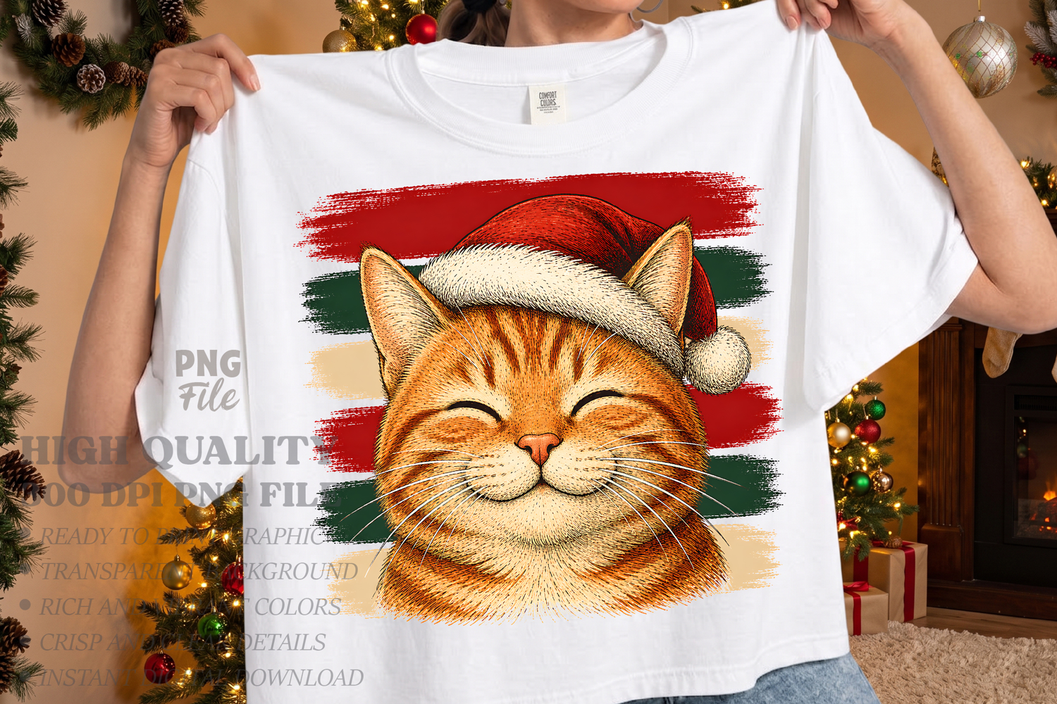 Vintage Stripes Cat Christmas PNG, Christmas Cat Design product image 1