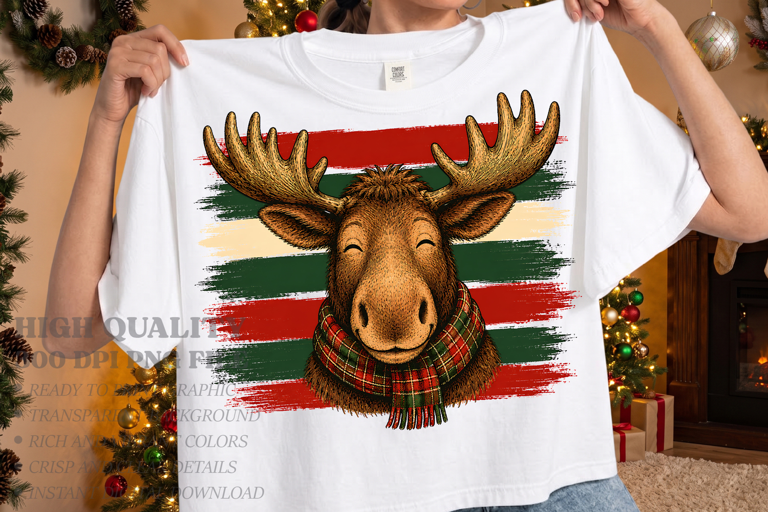 Vintage Stripes Moose Christmas PNG, Christmas Moose Design product image 1