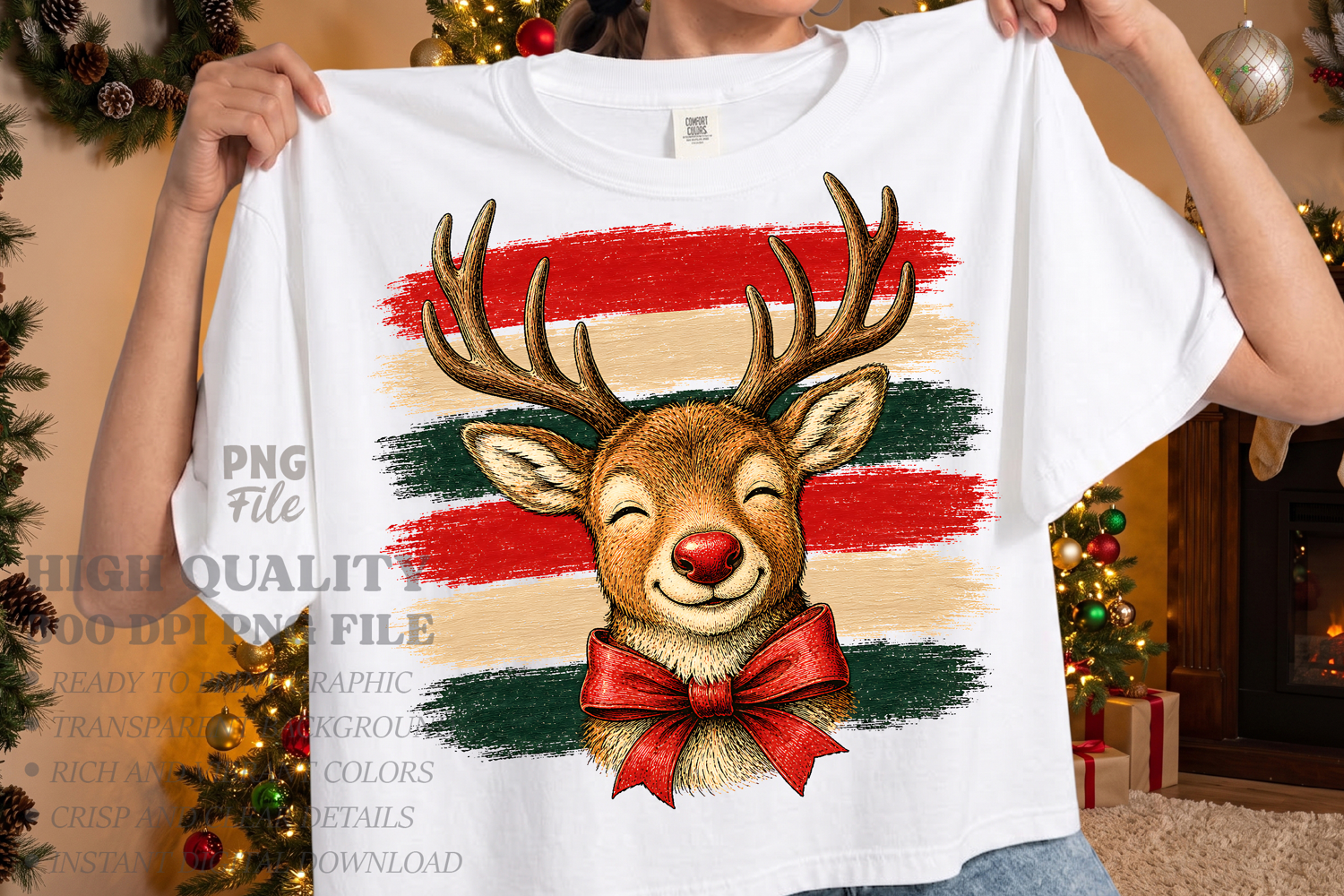 Vintage Stripes Reindeer Xmas PNG, Christmas Reindeer PNG product image 1