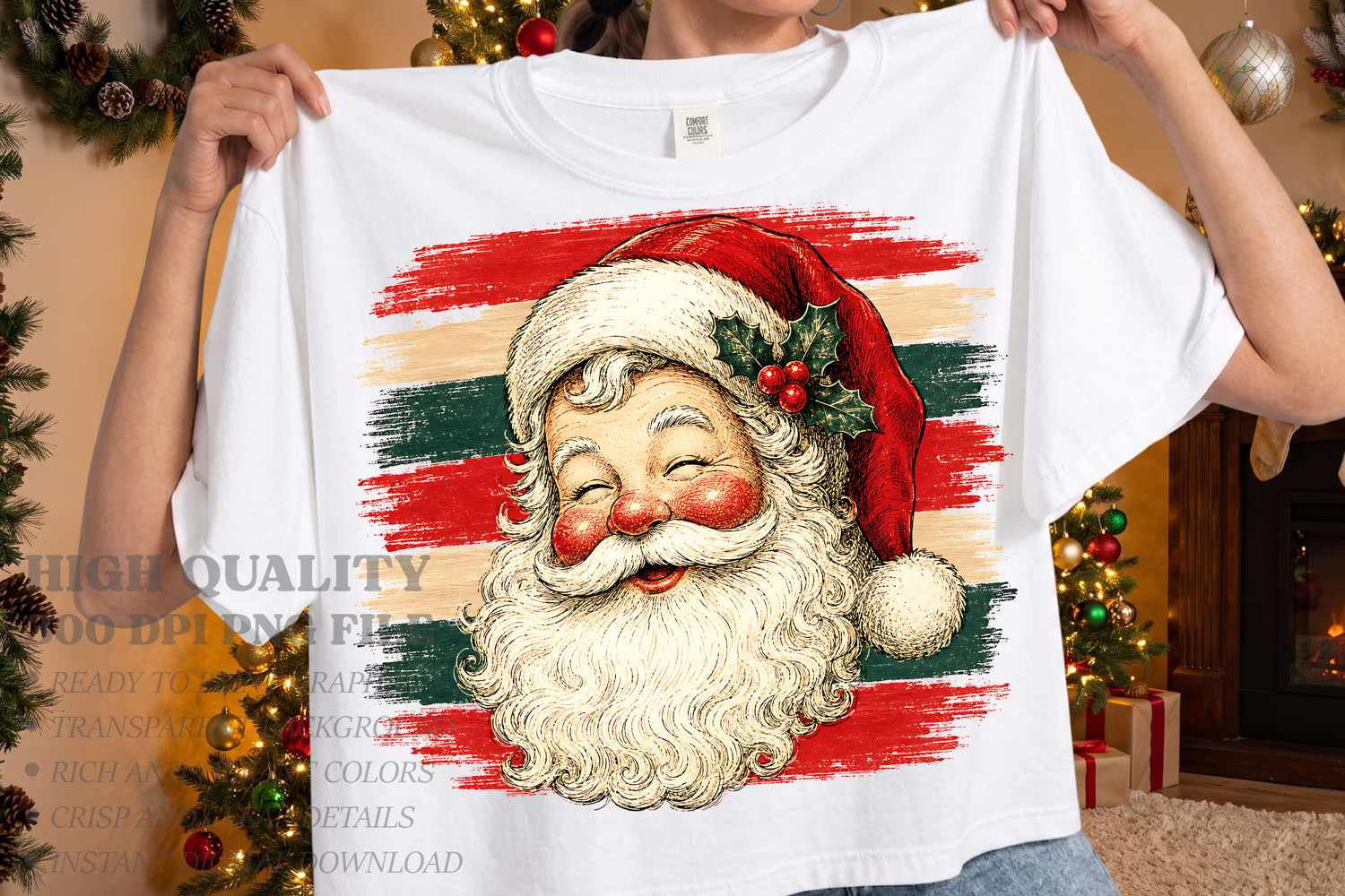 Vintage Stripes Santa Christmas PNG, Winking Santa PNG product image 1