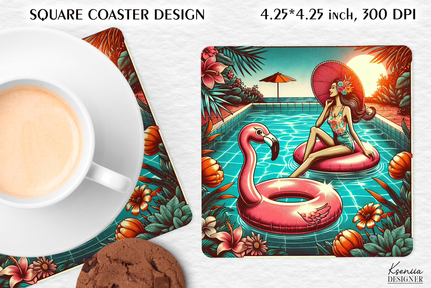 Vintage Summer Vibes Square Coaster|Palm|Retro Beach|Ocean product image 1
