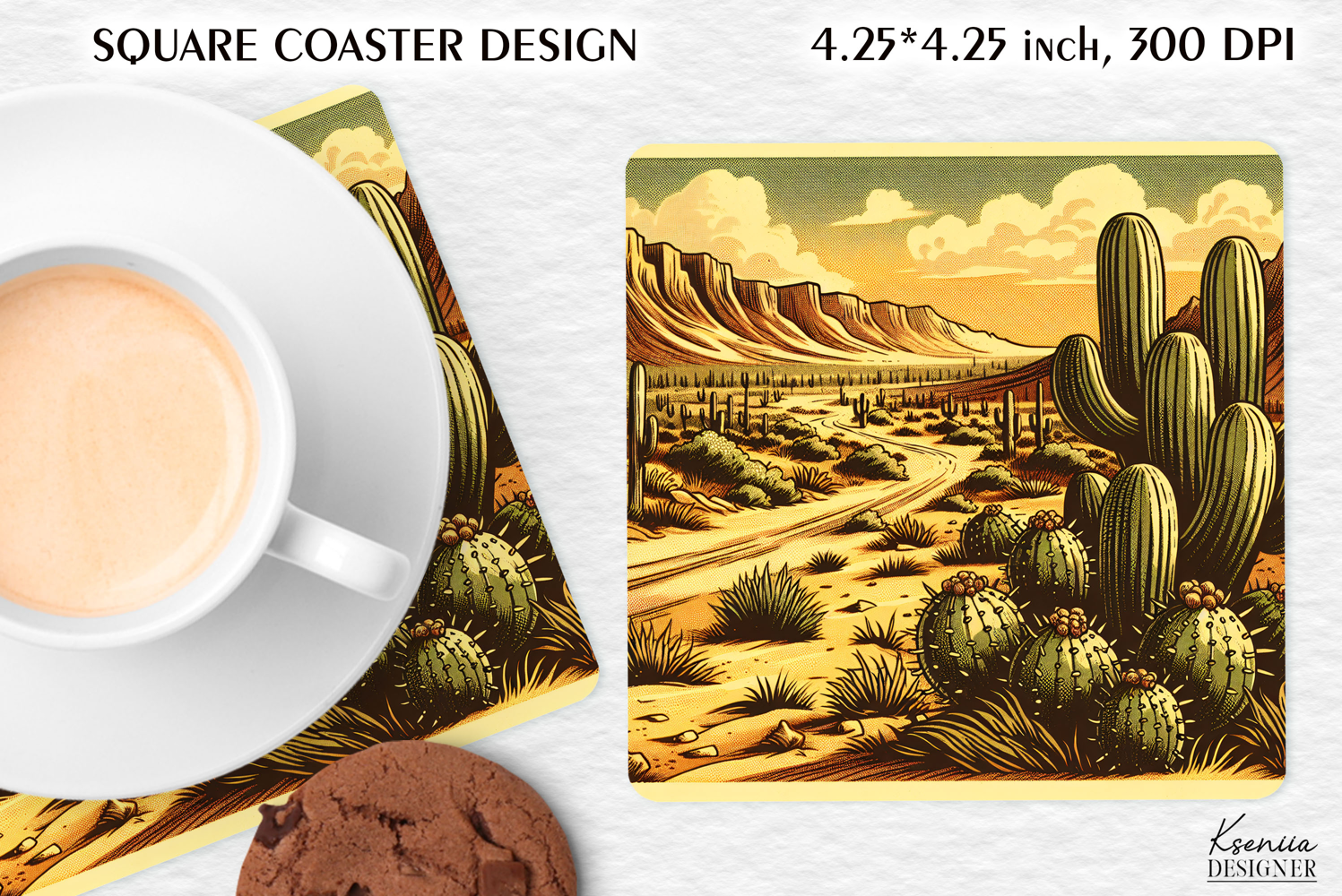 Vintage Summer Vibes Square Coaster|Cactus|Desert product image 1