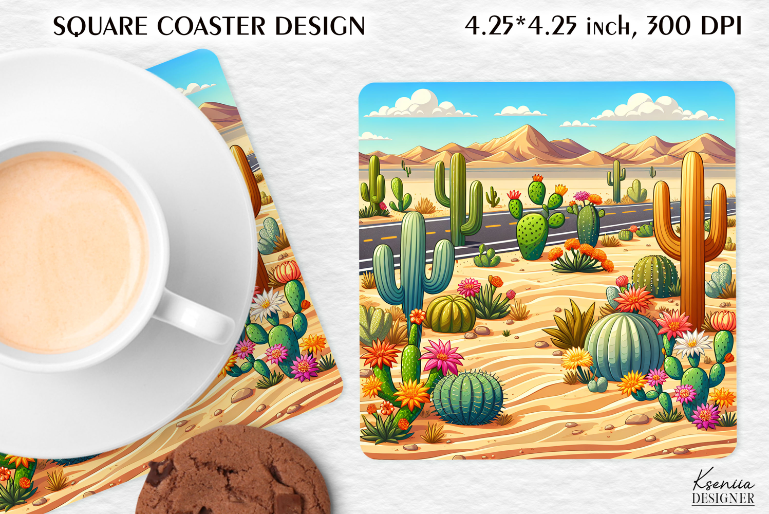 Vintage Summer Vibes Square Coaster|Cactus|Desert product image 1