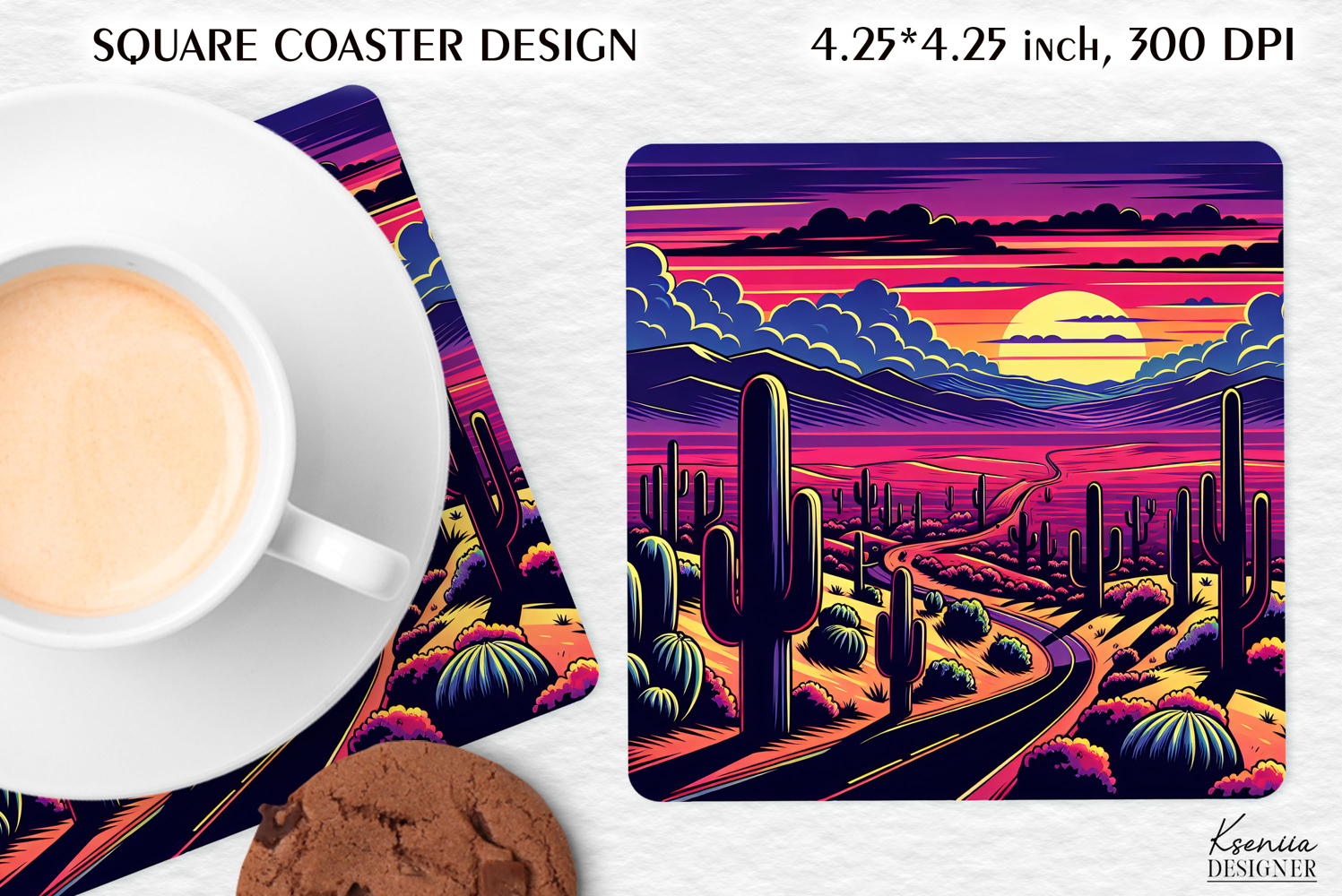 Vintage Summer Vibes Square Coaster|Cactus|Desert product image 1