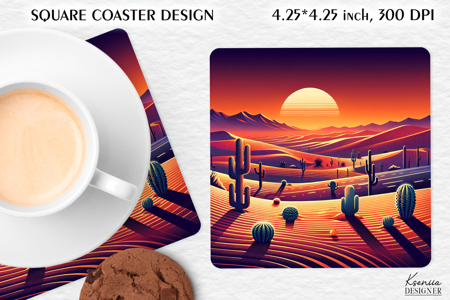Vintage Summer Vibes Square Coaster|Cactus|Desert product image 1