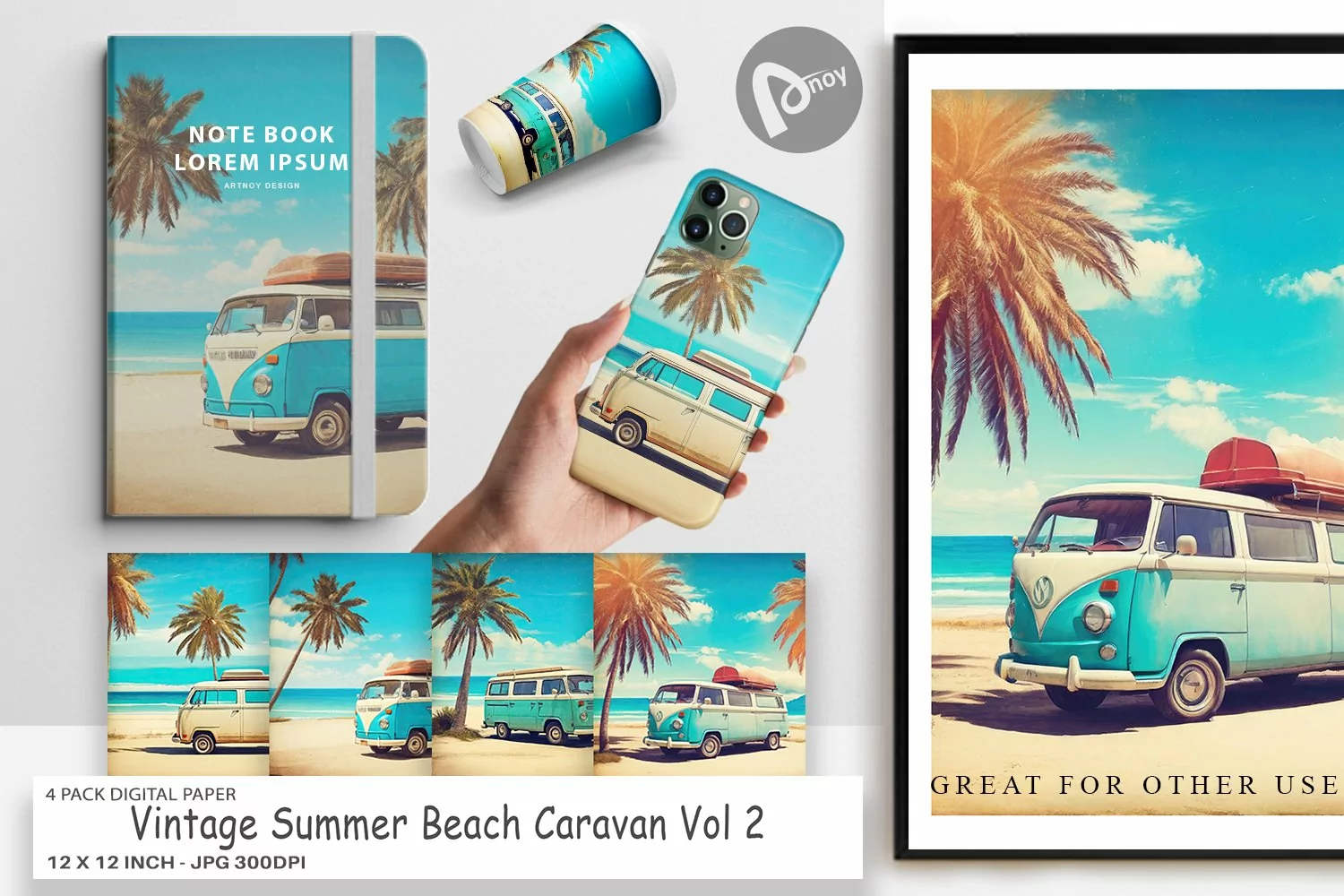 Digital Paper Vintage Summer Caravan product image 1