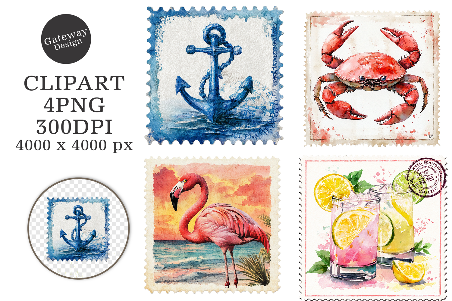 Vintage Summer Stamp Sublimation Clipart product image 1