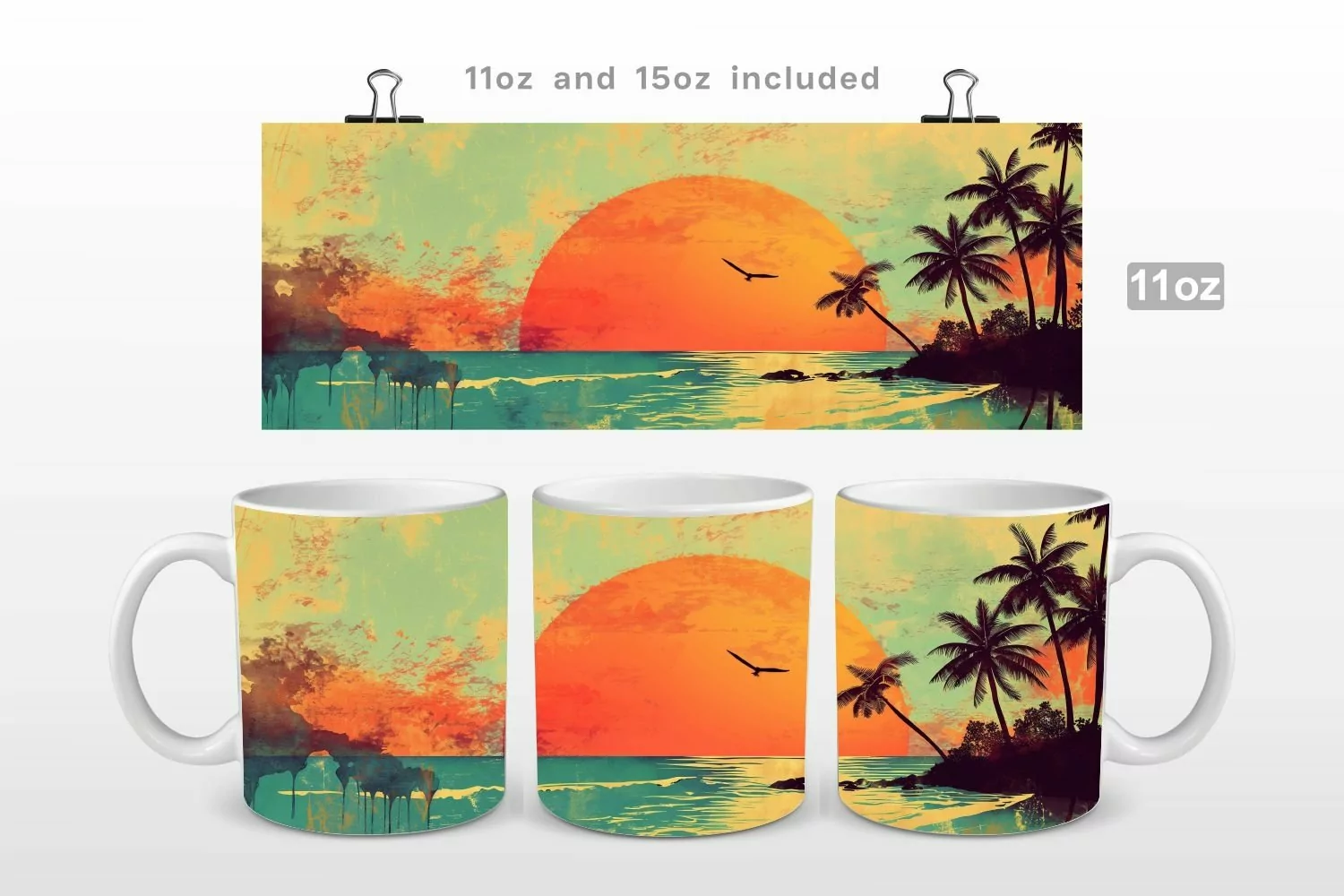 Vintage Sunset and Blue Ocean Mug Wrap
