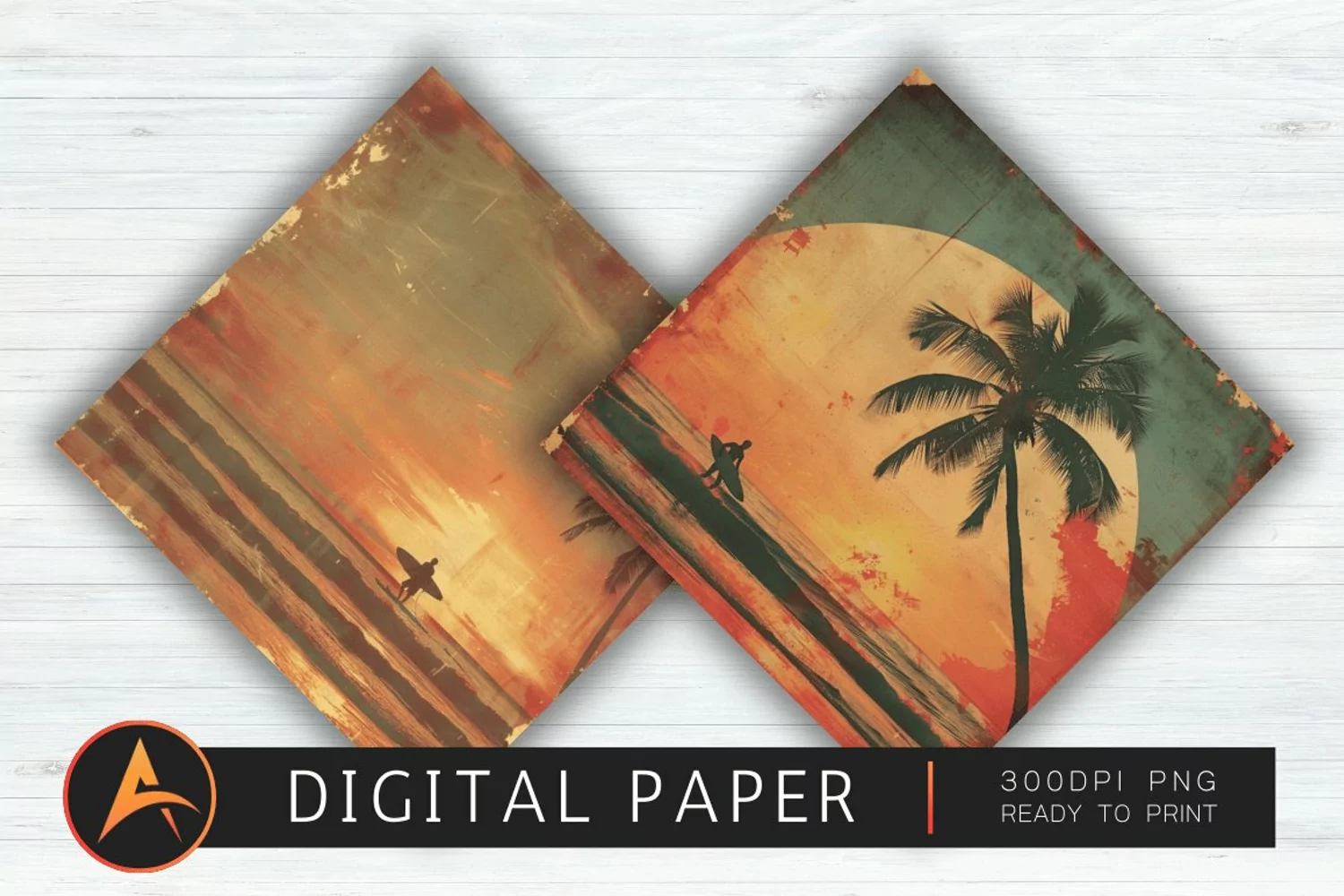Vintage Surfing Sunset Scrapbook Paper product image 1