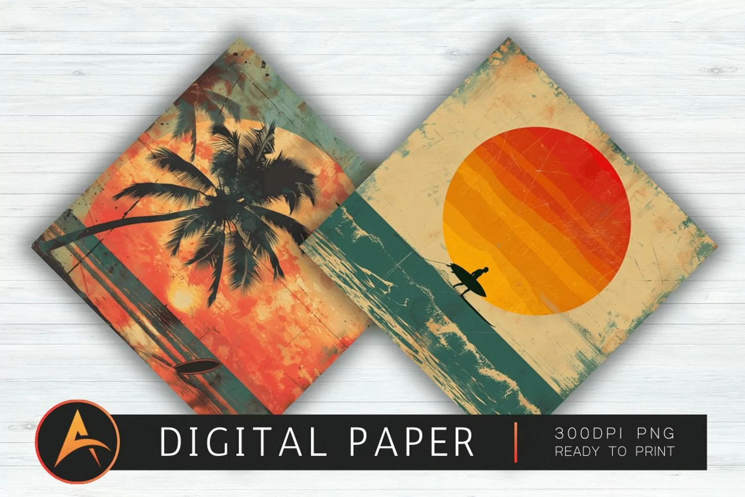 Vintage Surfing Sunset Scrapbook Paper product image 1