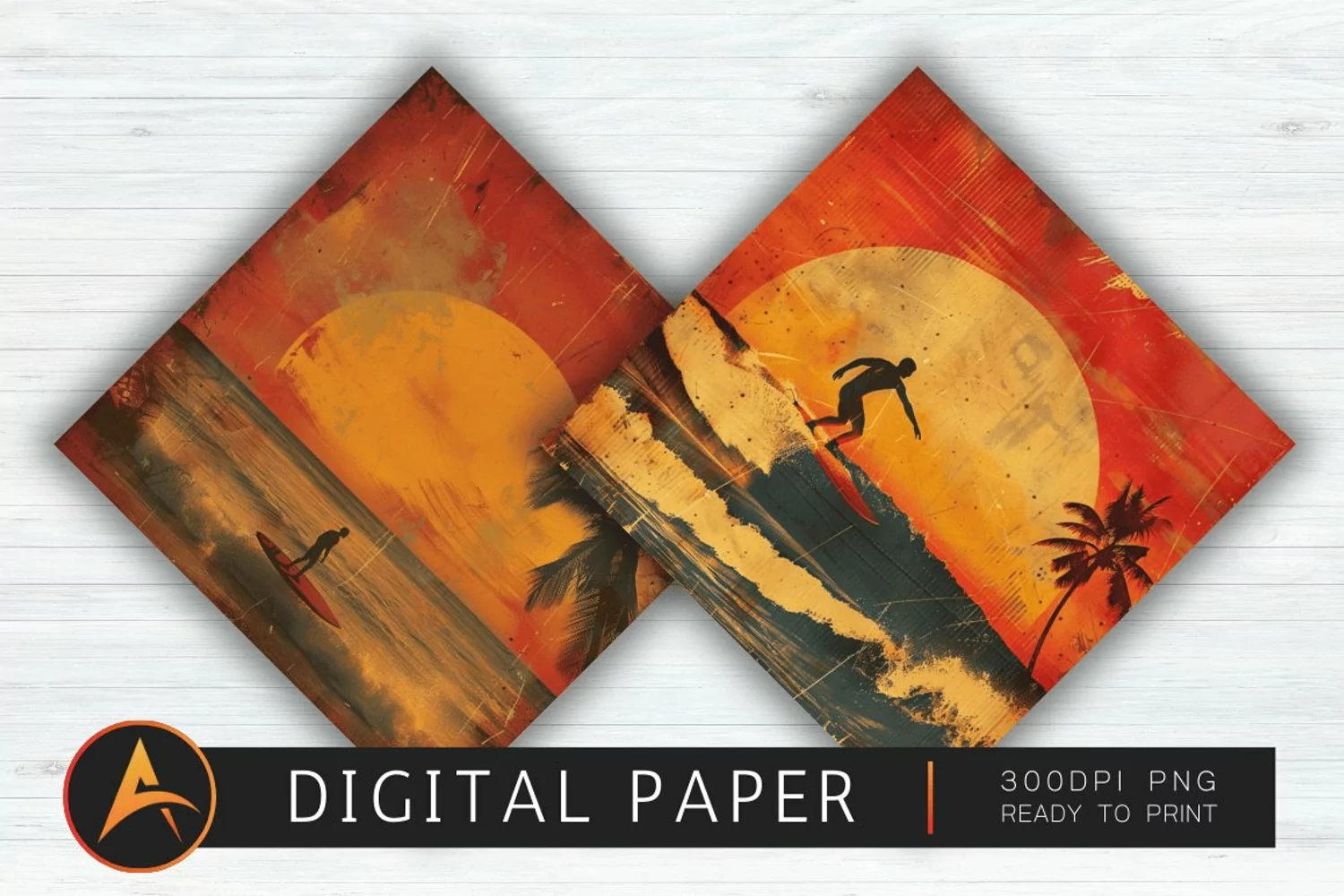 Vintage Surfing Sunset Background product image 1