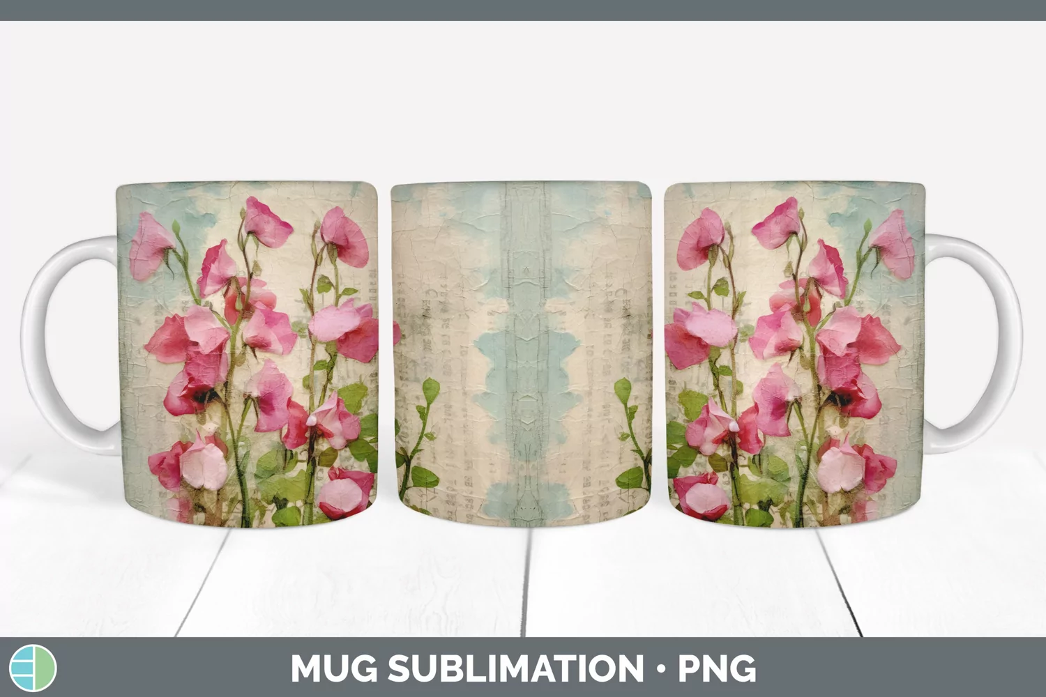 GorgeousDecoupage Sweet Peas Mug Wrap design.