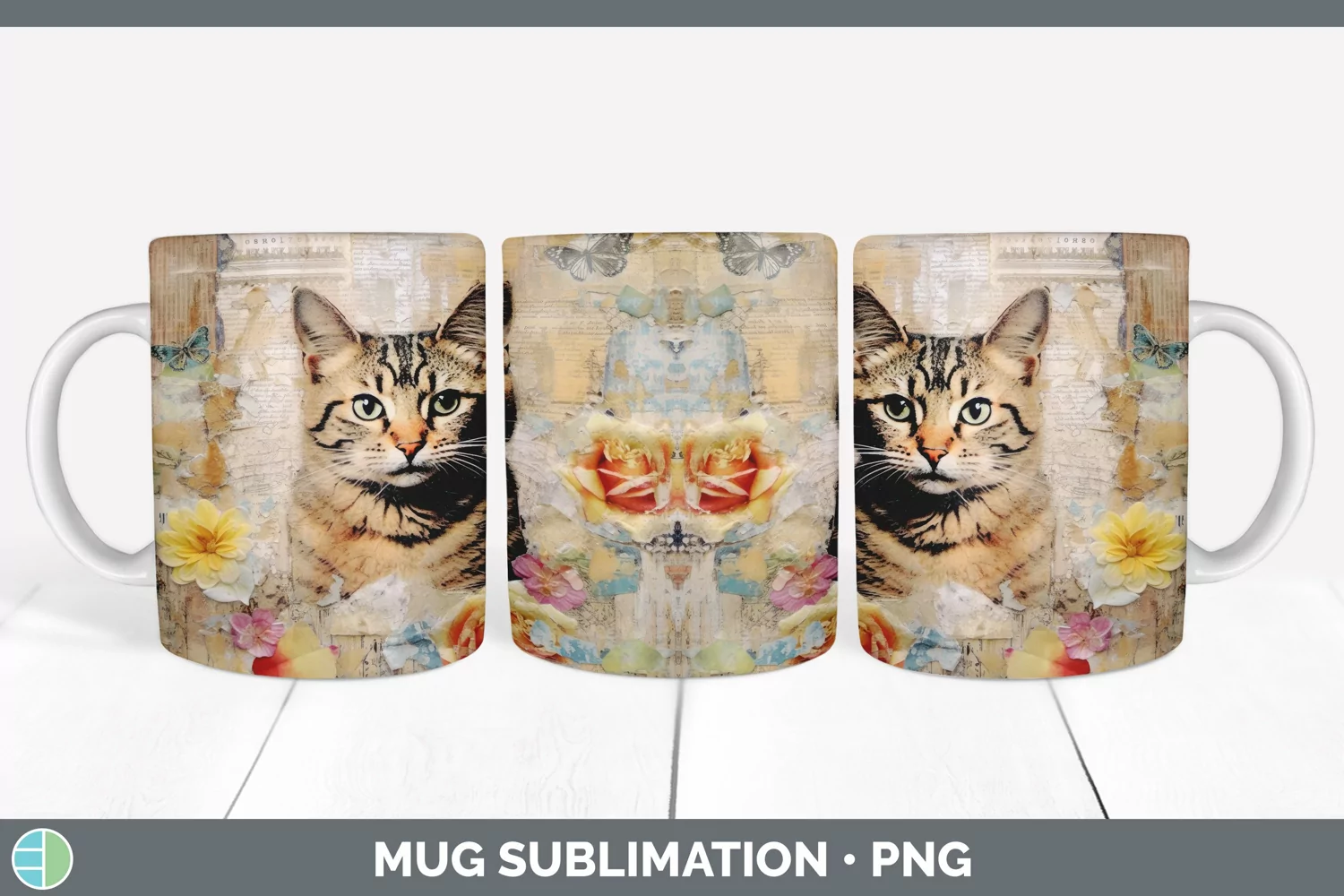 GorgeousDecoupage Tabby Cats Mug Wrap design.