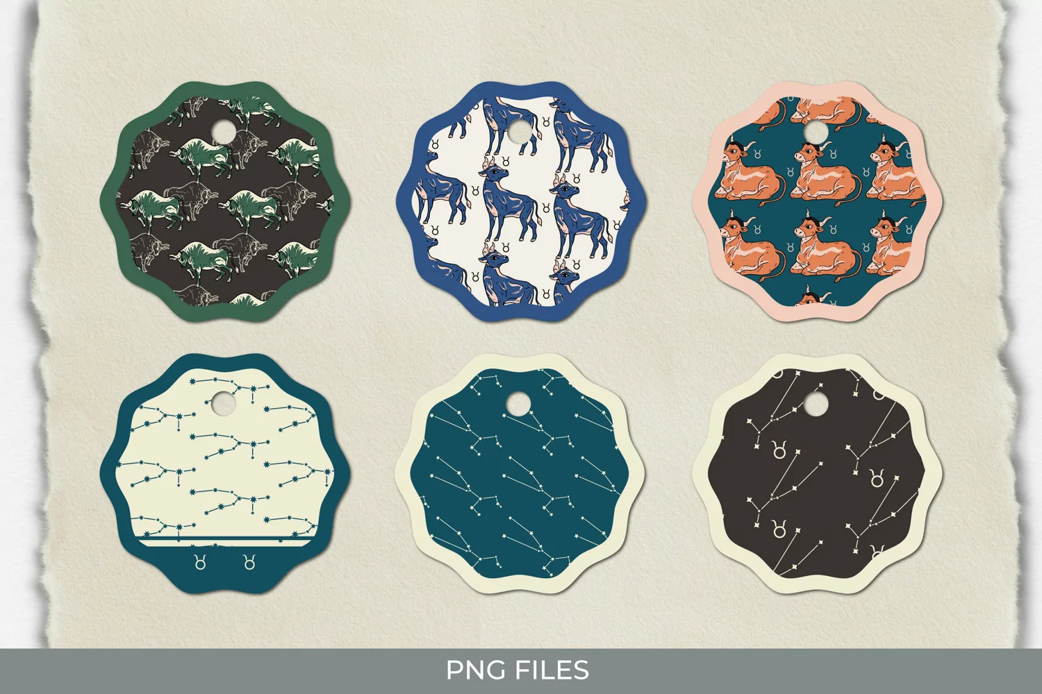 Vintage Taurus Sign Seamless Pattern Shaped Tags product image 1