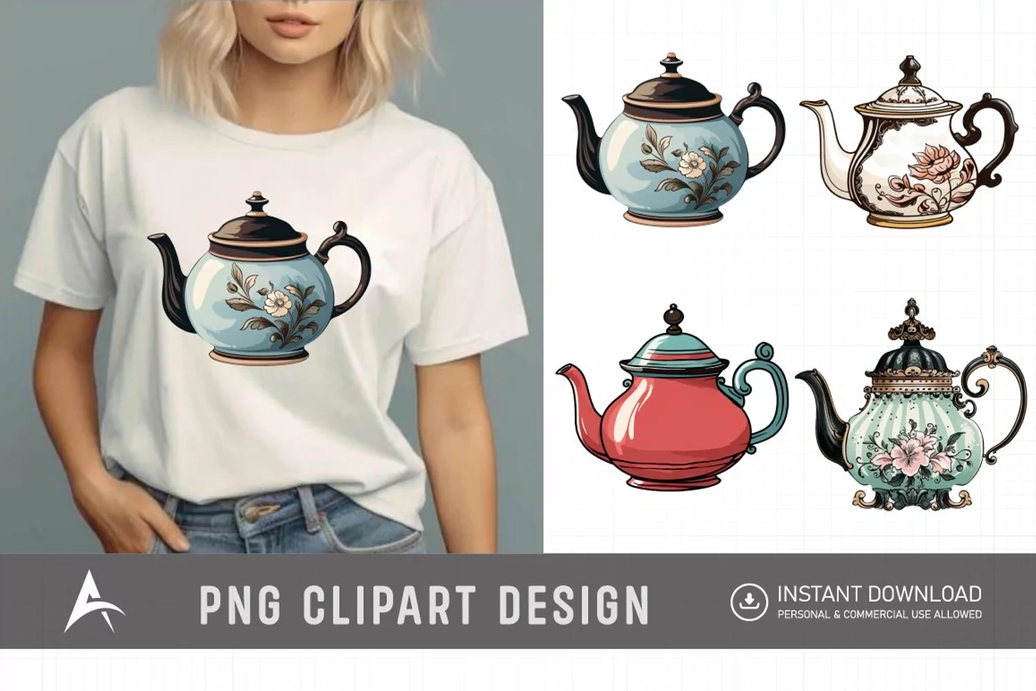 Watercolor Vintage Tea Pot Clipart product image 1