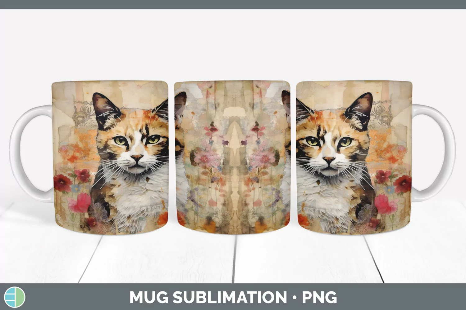 GorgeousDecoupage Tortoiseshell Cats Mug Wrap design.