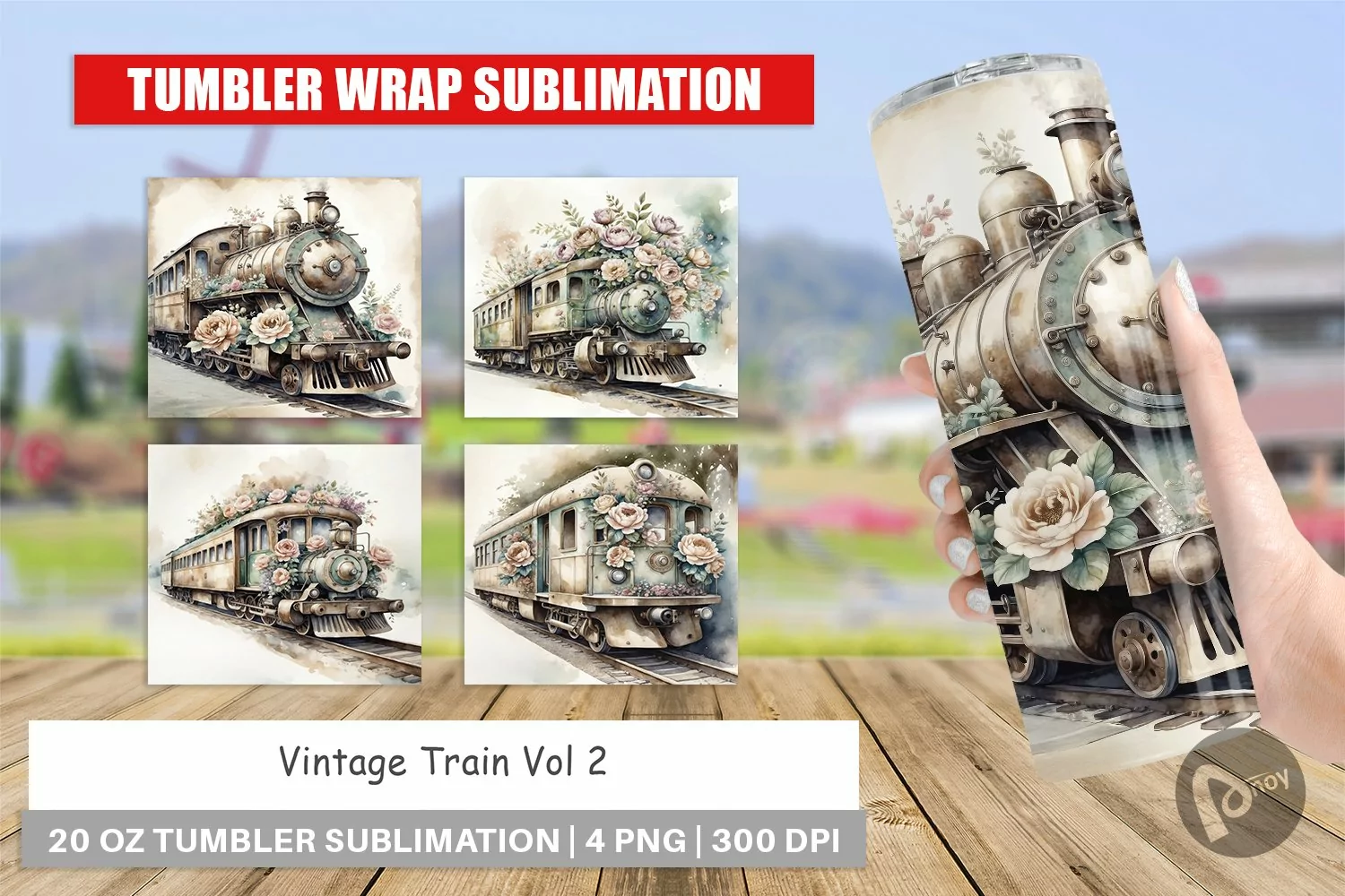 Tumbler Wrap Vintage Train product image 1