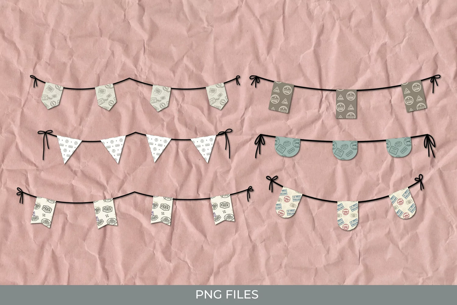 Vintage Travel Stamp Bunting Banner Sets product image 1