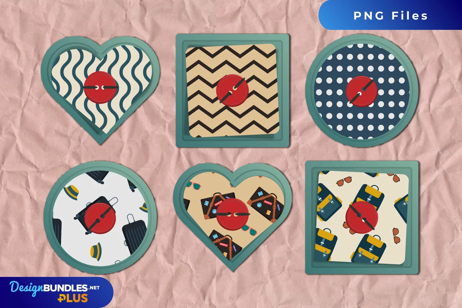 Vintage Travel Suit Cases Pattern Buttons product image 1
