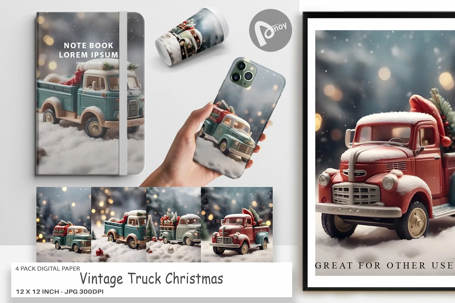 Digital Paper Vintage Truck Christmas product image 1