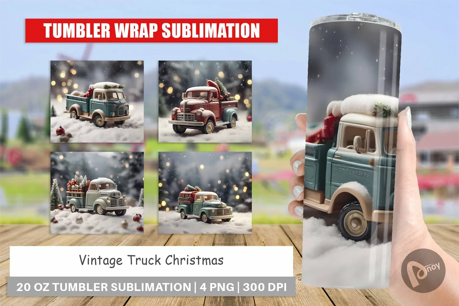 Tumbler Sublimation Vintage Truck Christmas product image 1