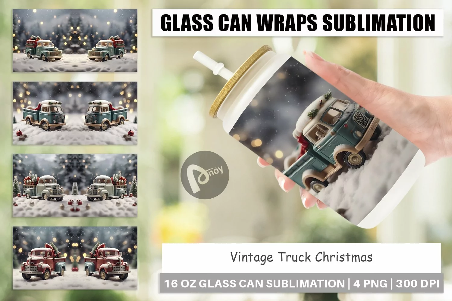 Glass Can Wraps Vintage Truck Christmas product image 1