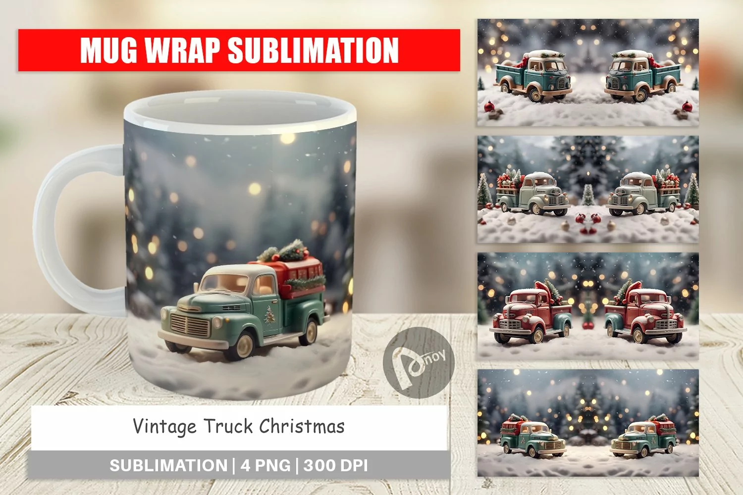 Mug sublimation design Vintage Truck Christmas product image 1