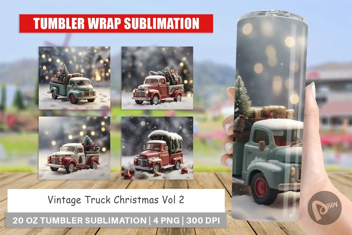 Tumbler Sublimation Vintage Truck Christmas product image 1