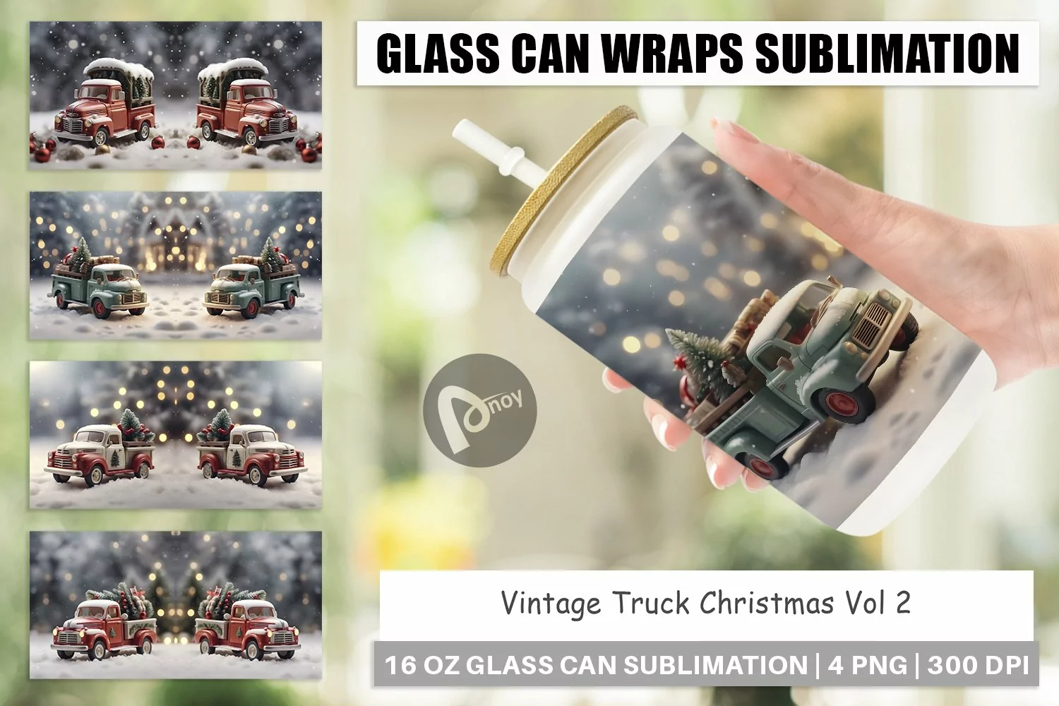 Glass Can Wraps Vintage Truck Christmas product image 1