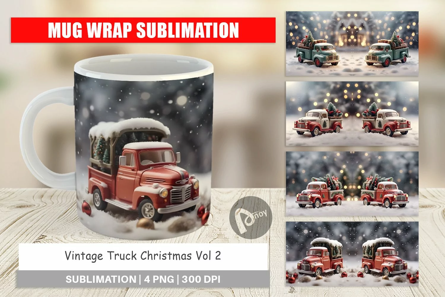 Mug sublimation design Vintage Truck Christmas product image 1