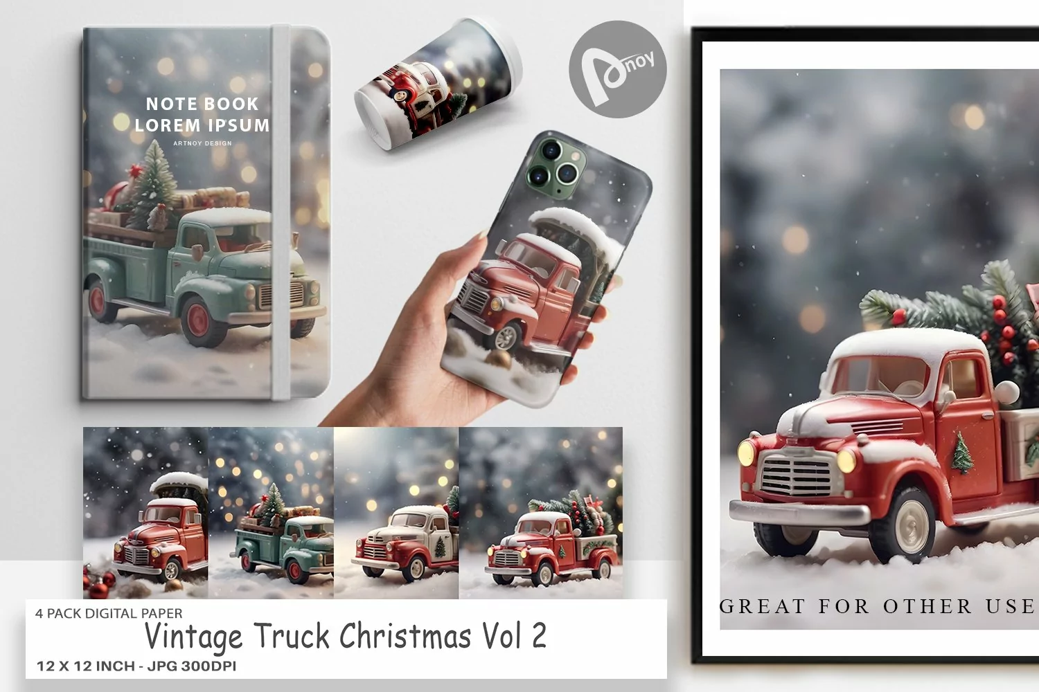 Digital Paper Vintage Truck Christmas product image 1