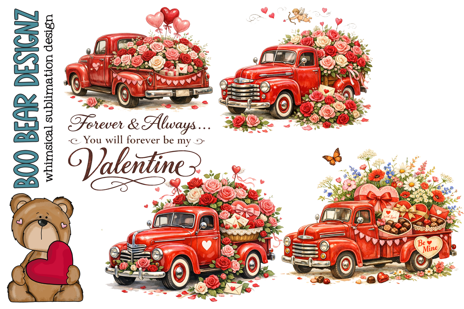 Vintage Valentine Truck Clipart product image 1