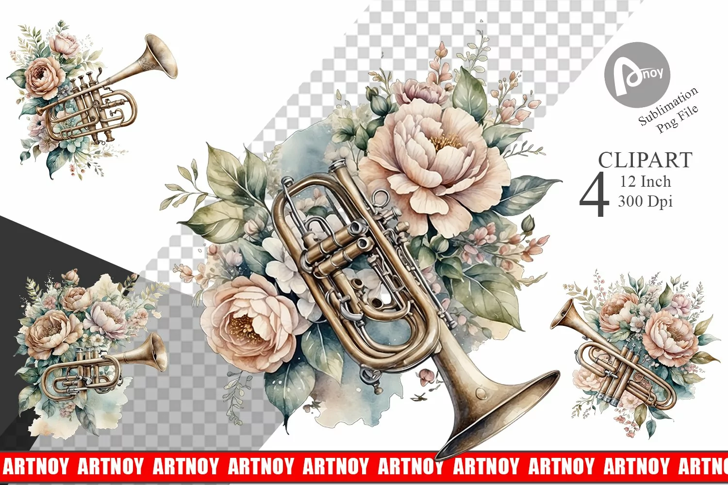 Vintage Trumpet Clipart product image 1