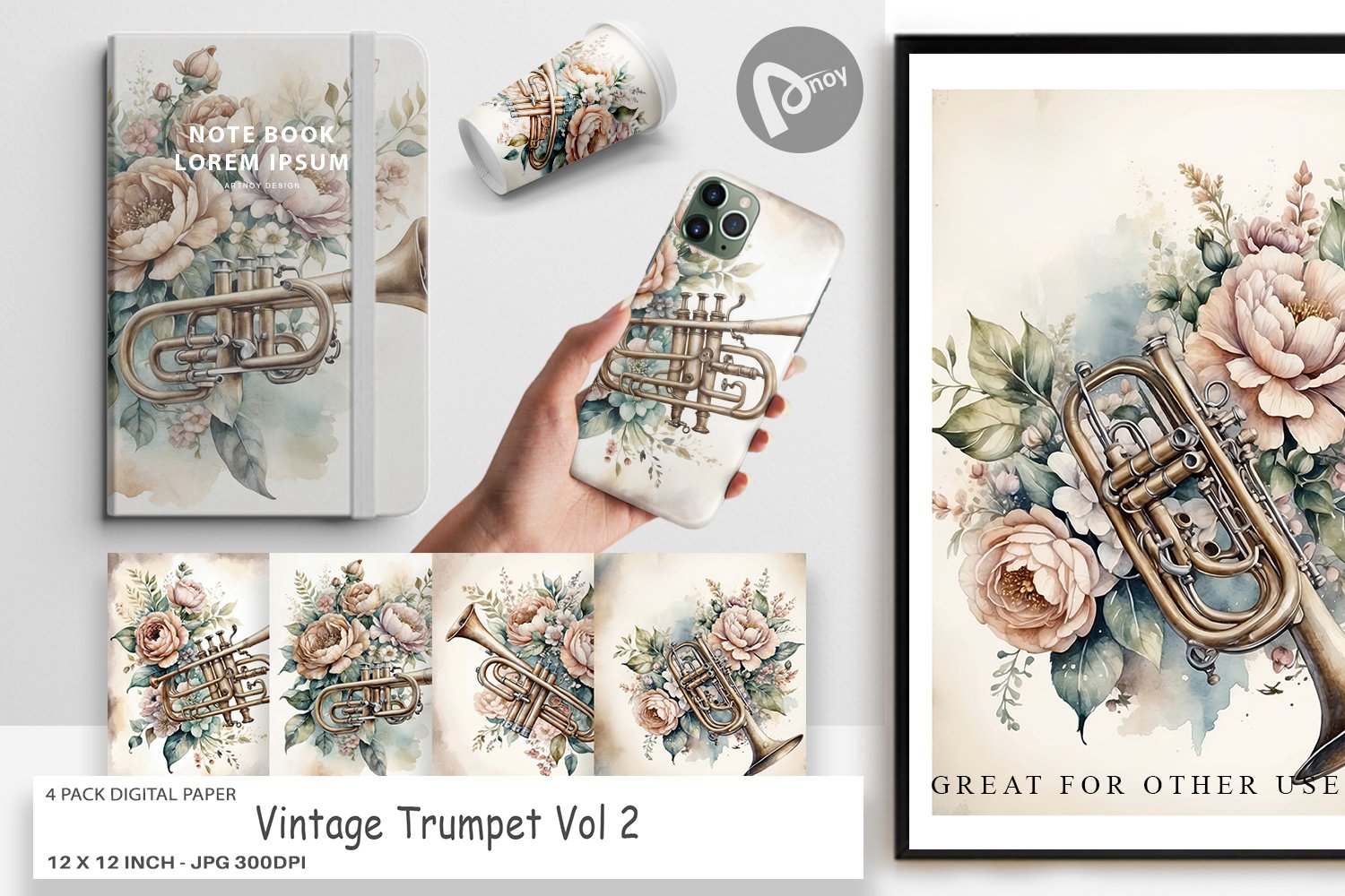 Digital Paper Vintage Trumpet