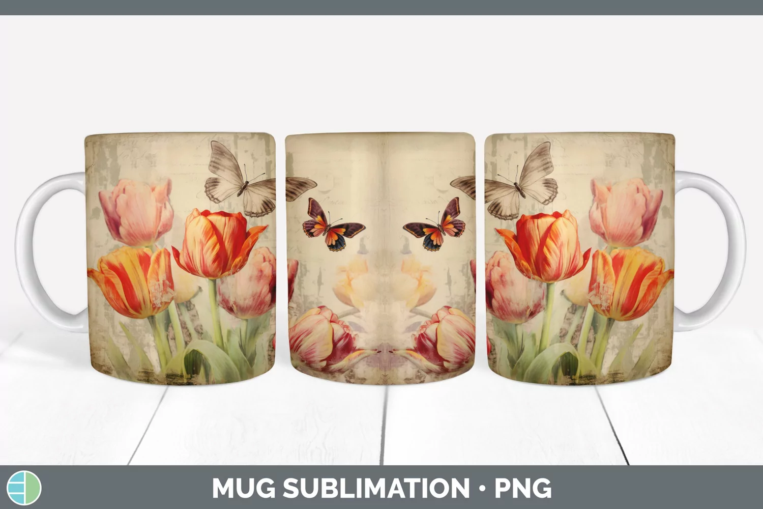GorgeousDecoupage Tulips Mug Wrap design.