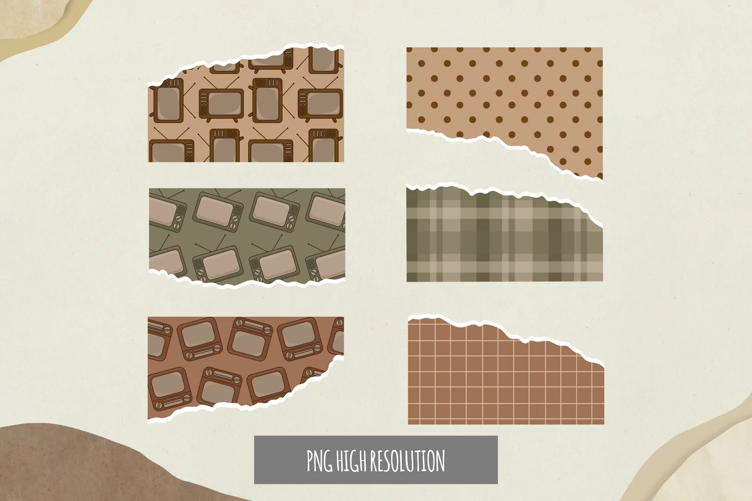 Vintage TV Pattern Torn Paper - Scrapbooking PNG product image 1